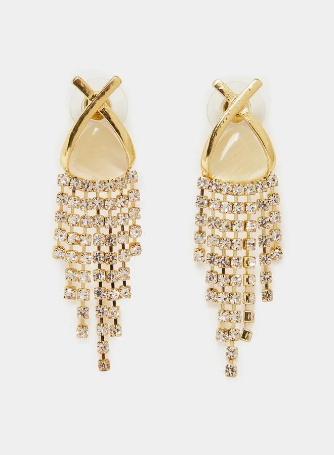 Styli Gold Tone Crystal Dangle Earrings